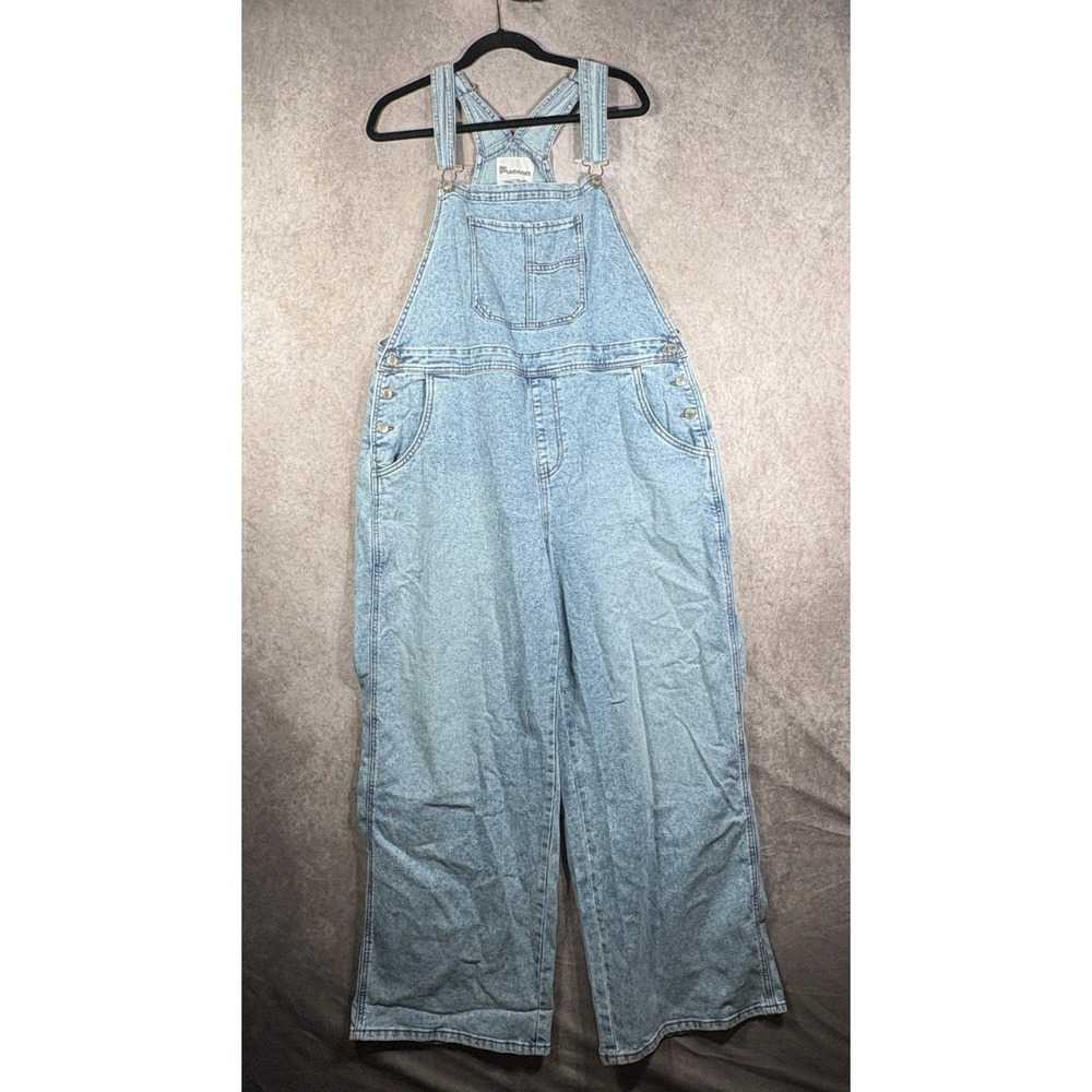 No Boundaries Overalls Womens XL Light Wash Baggy Denim Wide Leg Bib PocketS NEW
